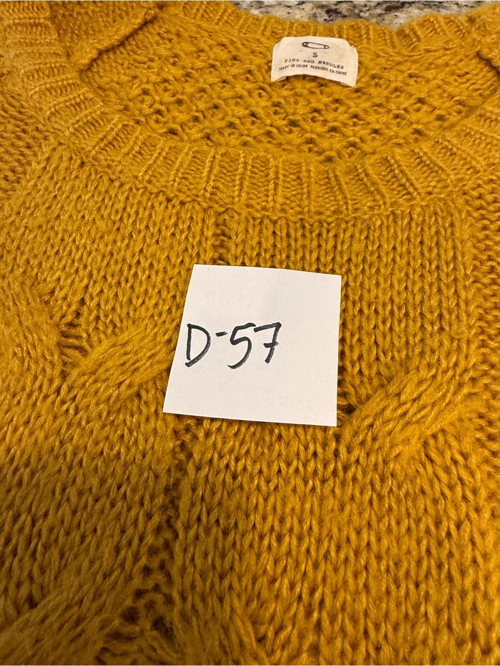 Pins and Needles mustard yellow cable knit pom pom sweater SM - Picture 12 of 13